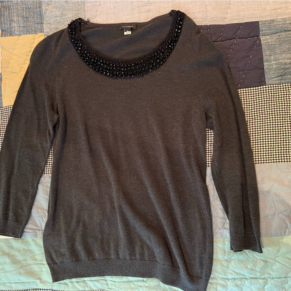 Ann Taylor Beaded Neck Sweater